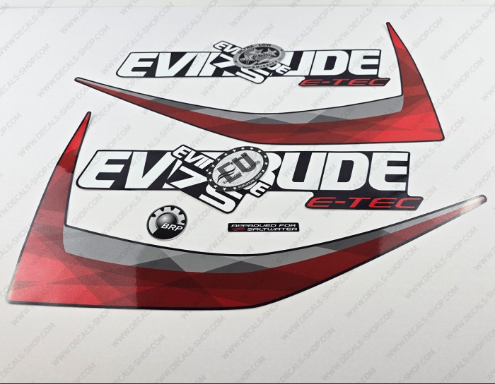 Evinrude 75HP E-tec 2014-2015 Graphite Cowl Outboard Decal Kit